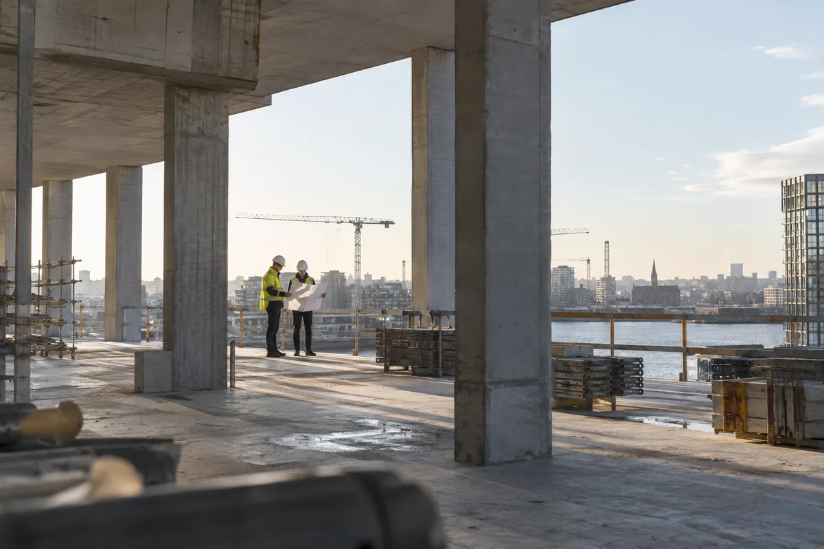 Representative editorial image of professionals at a construction project